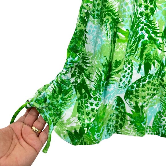 Caribbean Joe Womens 2X Green Leaf Print Top Shirt Cotton/Spandex Short Sleeve - Picture 9 of 12